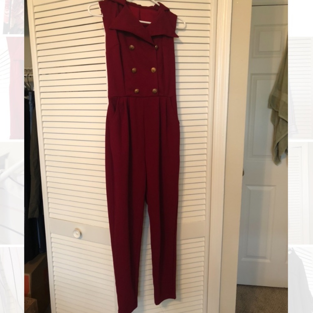 NWOT Maroon Jumpsuit with Collar